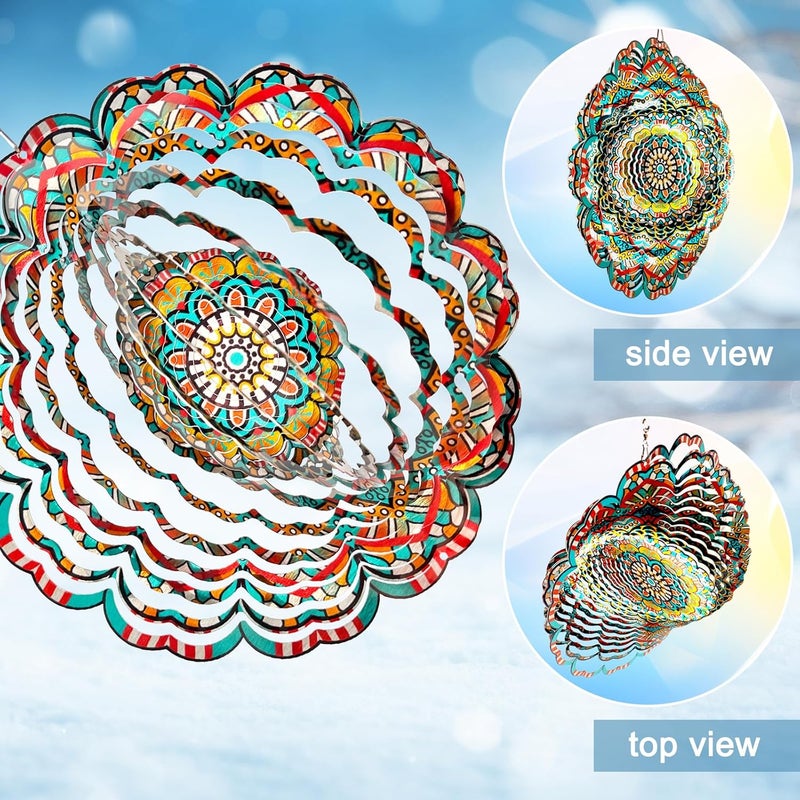 Eiryhope Mandala Wind Spinner - Lucky Star Design | 12-Inch Laser Cut Stainless Steel, Kinetic Hanging Wind Sculpture for Garden, Porch, Patio, Home | Outdoor 3D Metal Windcatcher & Yard Art - Image 4
